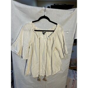 UNIQUE SPECTRUM Off The Shoulder Gauze Tassels Top Women's Size M Cream
